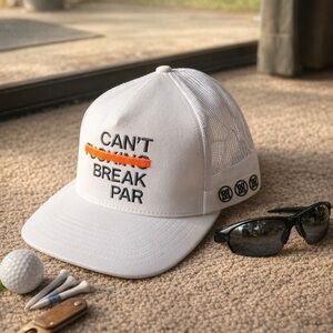 White Mesh Trucker Hat “Can’t Break Par” Golf Cap
